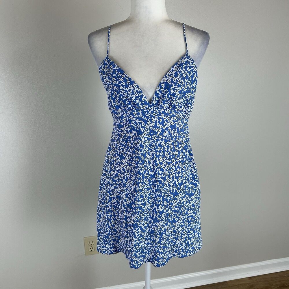 Zara Small Mini Blue Floral Dress V-neck Slip Garden Party Sun Party Event